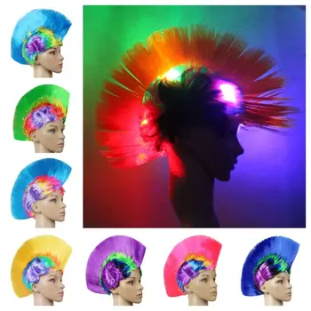 Светящиеся Забавные клоунские вентиляторы с петушиным гребнем, Пушистый Цветной парик с ирокезом, Невидимый диско-Радужный панк-парик, Маскарадное Шоу 0