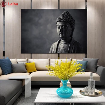 Сделай сам алмазную роспись религиозной статуи Будды, полный квадратный и круглый бриллиант, черно-белое искусство, подарок для новых поступлений