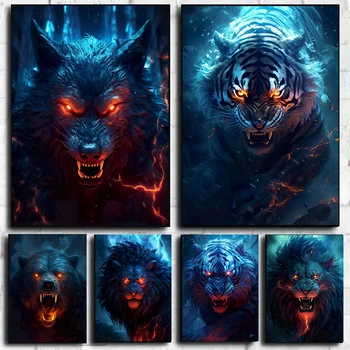 Темные Фэнтезийные животные Тигр Лев Волк Медведь Дракон Печать плакатов на холсте Настенные художественные картины для домашнего декора гостиной 0