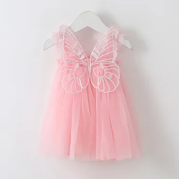 Тюлевое платье с 3D бабочкой без рукавов для маленьких девочек, платья для танцевальных вечеринок, весенне-летняя одежда на подтяжках