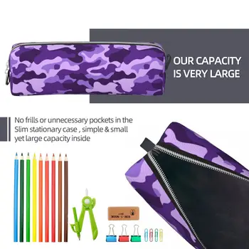 Фиолетовый военный камуфляжный пенал Новый держатель ручки с камуфляжным принтом Сумки для девочек и мальчиков Офисная сумка для карандашей на молнии большой емкости 5