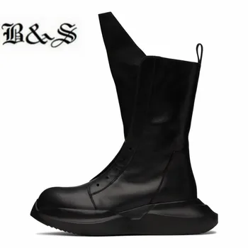 Черная и уличная толстая подошва из натуральной кожи, высокие ботинки в стиле Кавалер-панк, композитная подошва, мужские ботинки в стиле Рок