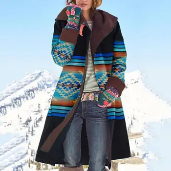 Элегантные женские пальто, однобортная утепленная удобная одежда, повседневная свободная шаль в этническом стиле, винтажные пальто для повседневной носки