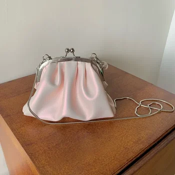 Японская и корейская Ins высококачественная текстурная складная сумка-зажим для милой маленькой девочки на цепочке через плечо, сумка для пельменей для рук 0